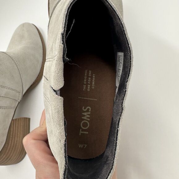 TOMS Leilani Drizzle Grey Suede Ankle Boots Women's Size 7 Western Chunky Heel - Picture 9 of 14